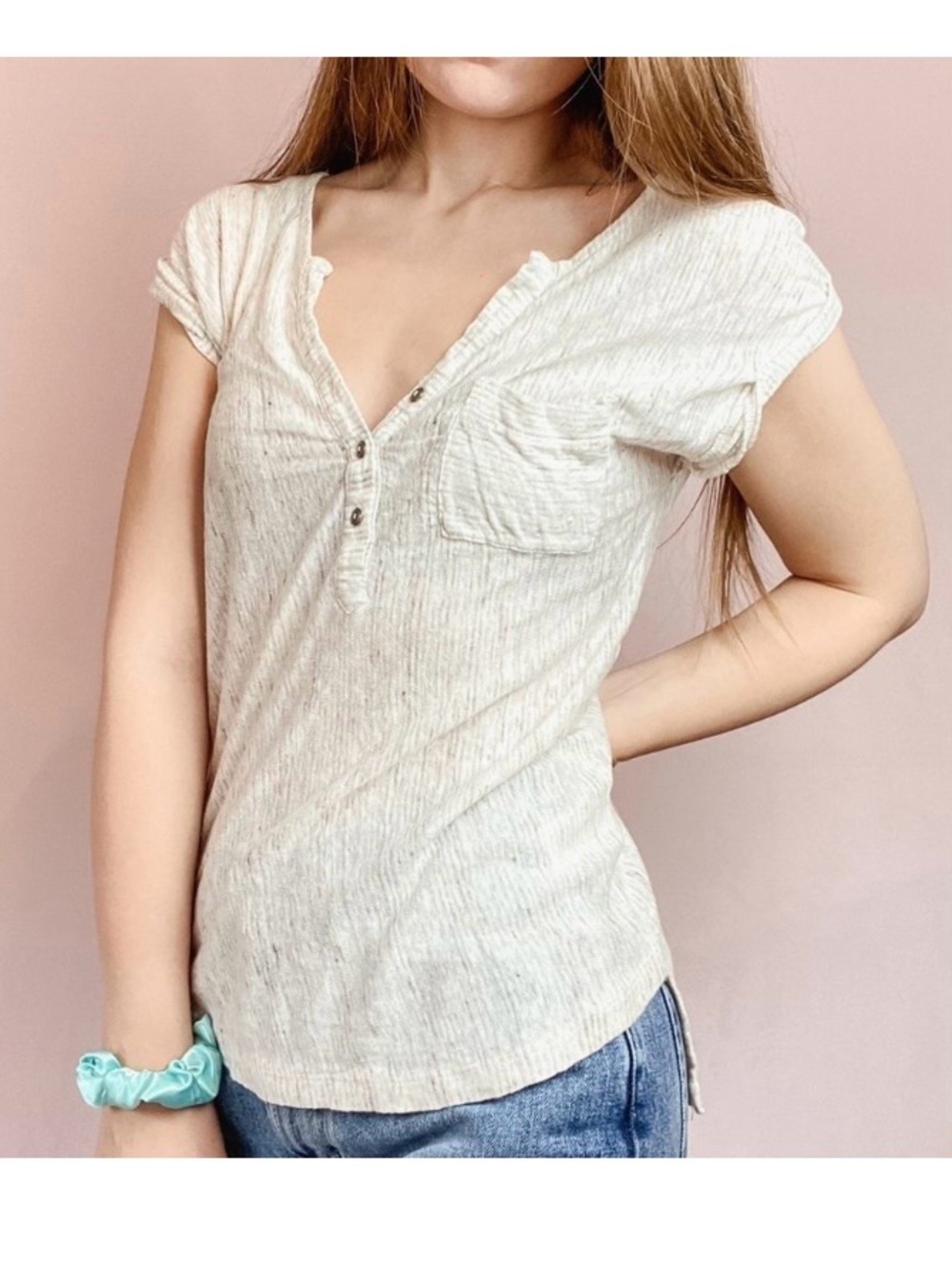 C&C CALIFORNIA Linen Slub Henley Tee Oatmeal XL